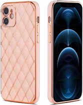iPhone 7 Luxe Geruit Back Cover Hoesje - Silliconen - Ruitpatroon - Back Cover - Apple iPhone 7 - Roze
