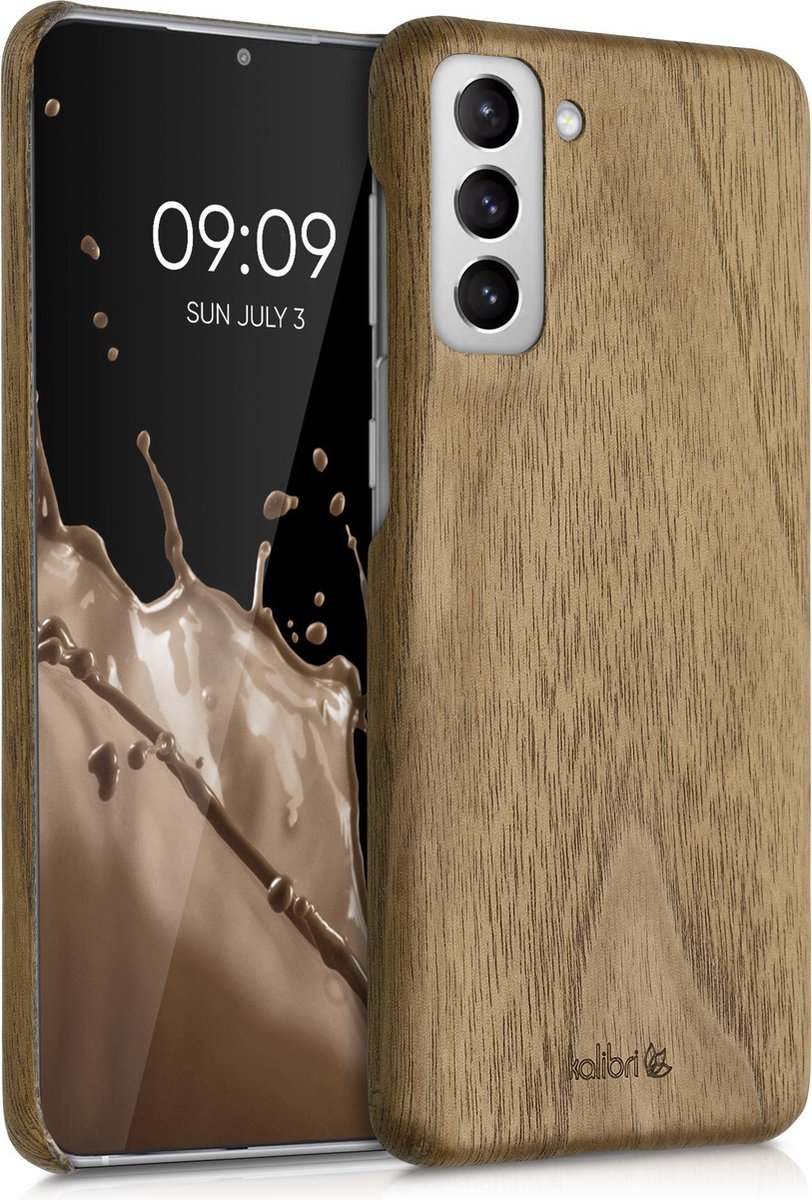 kalibri hoesje voor Samsung Galaxy S21 - Beschermende telefoonhoes van hout - Slank smartphonehoesje in donkerbruin