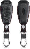 kwmobile autosleutelhoes voor Ford 3-knops autosleutel Keyless Go - Hoesje voor autosleutel in zwart / rood - Leren hoes
