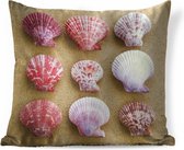 Sierkussens - Kussen - Roze schelpen in het zand - 40x40 cm - Kussen van katoen