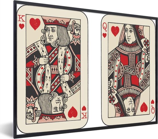 Photo en cadre - Illustration des cartes à jouer le roi et la reine cadre photo noir sans passe-partout 40x30 cm - Affiche sous cadre (Décoration murale salon / chambre)