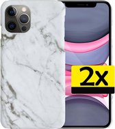 Hoesje Geschikt voor iPhone 11 Pro Max Hoesje Marmer Case Hard Cover - Hoes Geschikt voor iPhone 11 Pro Max Case Marmer Hoesje Backcover - Wit - 2 Stuks