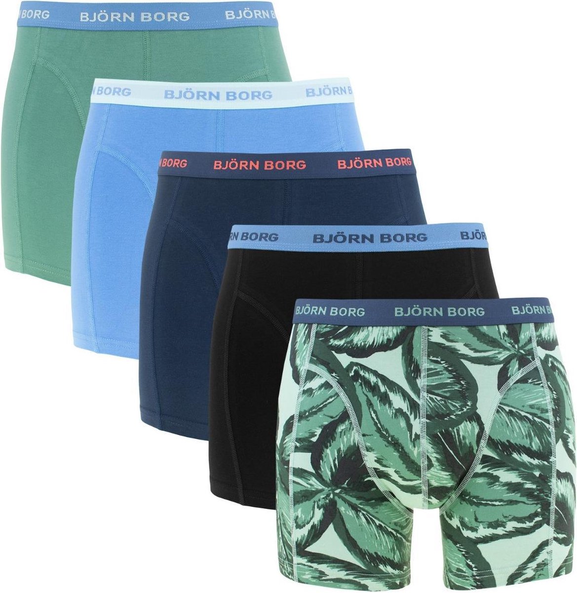 Björn Borg - boxershorts Heren - 5-pack - blauw/groen/print/uni - Essential- Maat M