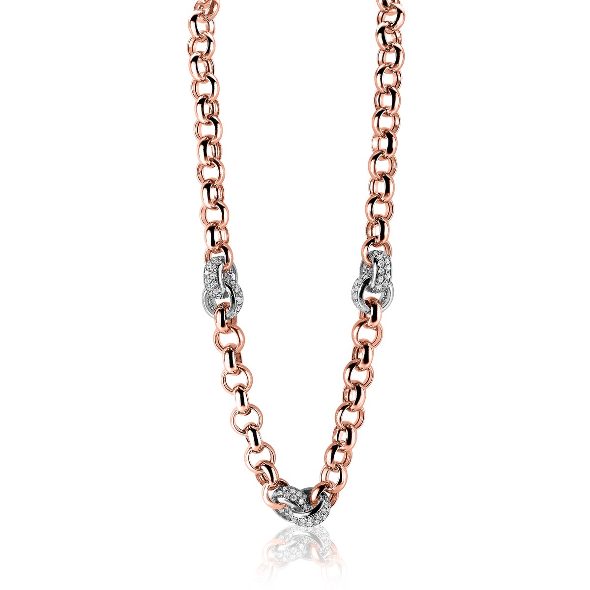 ZINZI zilveren jasseron collier rosé verguld wit 45cm ZIC1207R