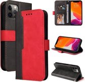Zakelijke stiksels-kleur horizontale flip PU lederen tas met houder & kaartsleuven & fotolijst voor iPhone 12 Pro Max (rood)