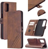 Voor Samsung Galaxy M31s Stiksels Stijl 2-Kleur Koe Textuur Horizontale Flip PU Lederen Case met Houder & Kaartsleuf & Lanyard (Bruin)
