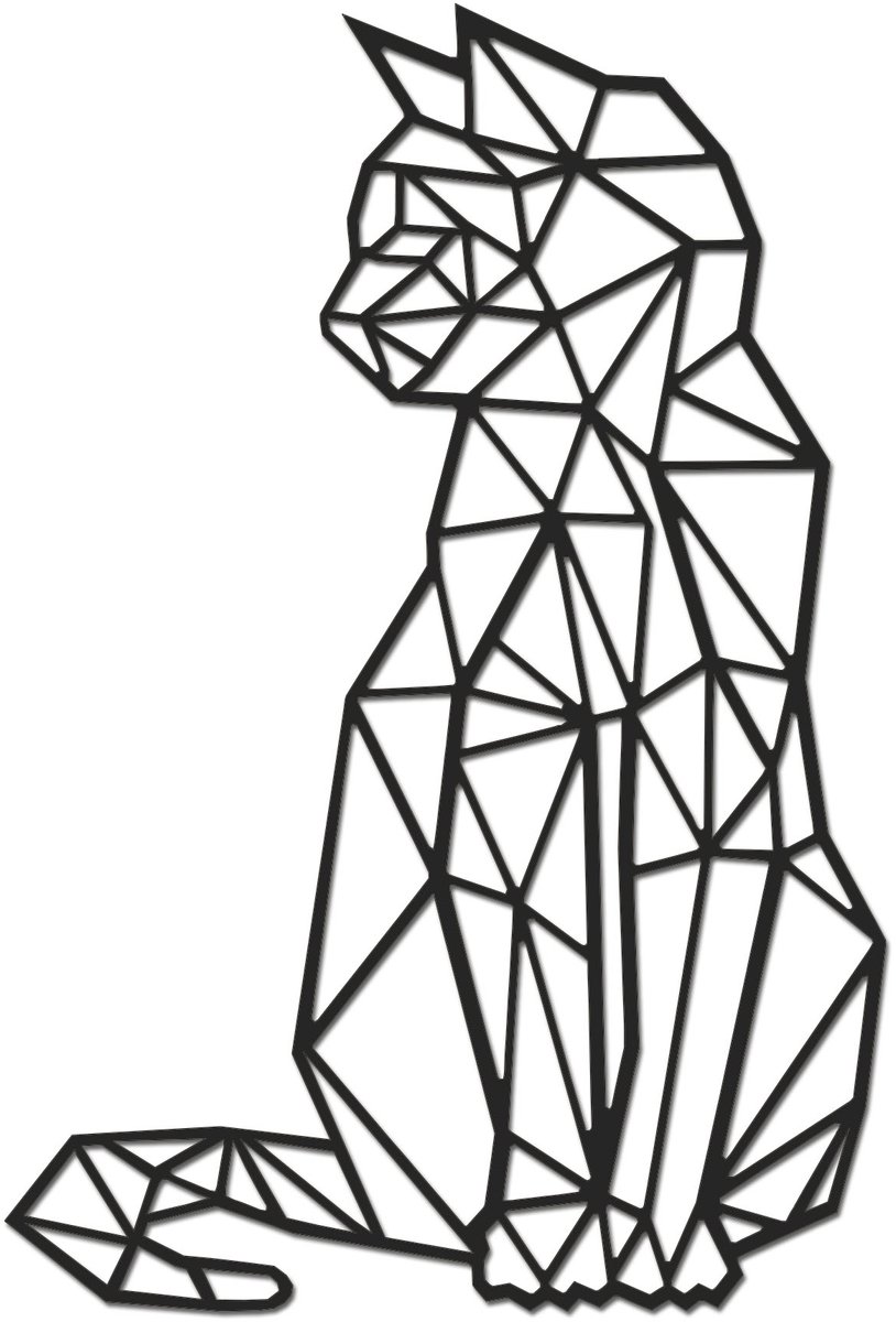 Hout-Kado - Kat/Poes (Zijkant) - Small - Zwart - Geometrische dieren en vormen - Hout - Lasergesneden- Wanddecoratie
