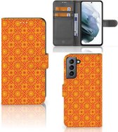Wallet Book Case Samsung Galaxy S21 FE Telefoonhoesje Batik Orange