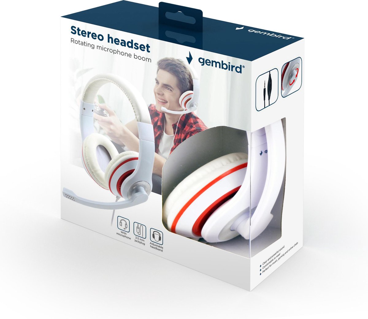 Stereo headset met microfoon wit