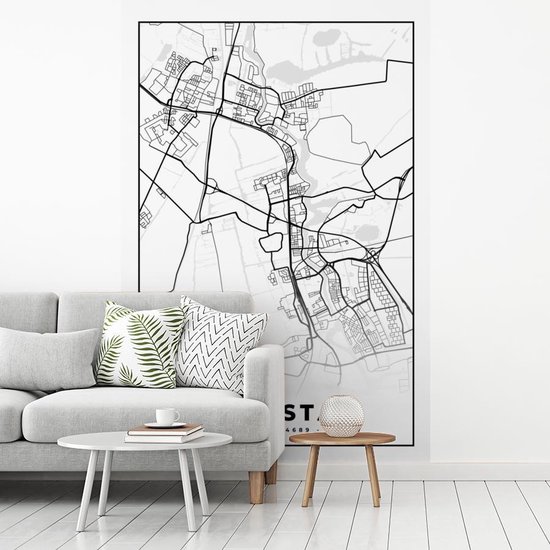 Papier peint - Papier peint photo peint Carte - Zaanstad - Zwart - Wit - Largeur 170 cm x hauteur 260 cm