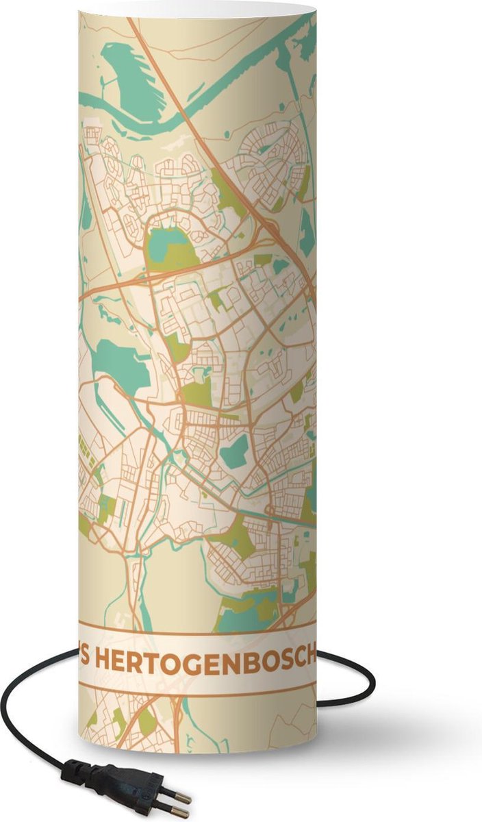 Lamp - Nachtlampje - Tafellamp slaapkamer - Kaart - 's-Hertogenbosch - Vintage - 50 cm hoog - Ø15.9 cm - Inclusief LED lamp