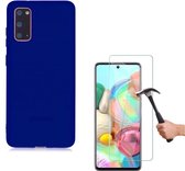 Solid hoesje Geschikt voor: Samsung Galaxy S20 FE Soft Touch Liquid Silicone Flexible TPU Rubber - Blauw Azuur  + 1X Screenprotector Tempered Glass