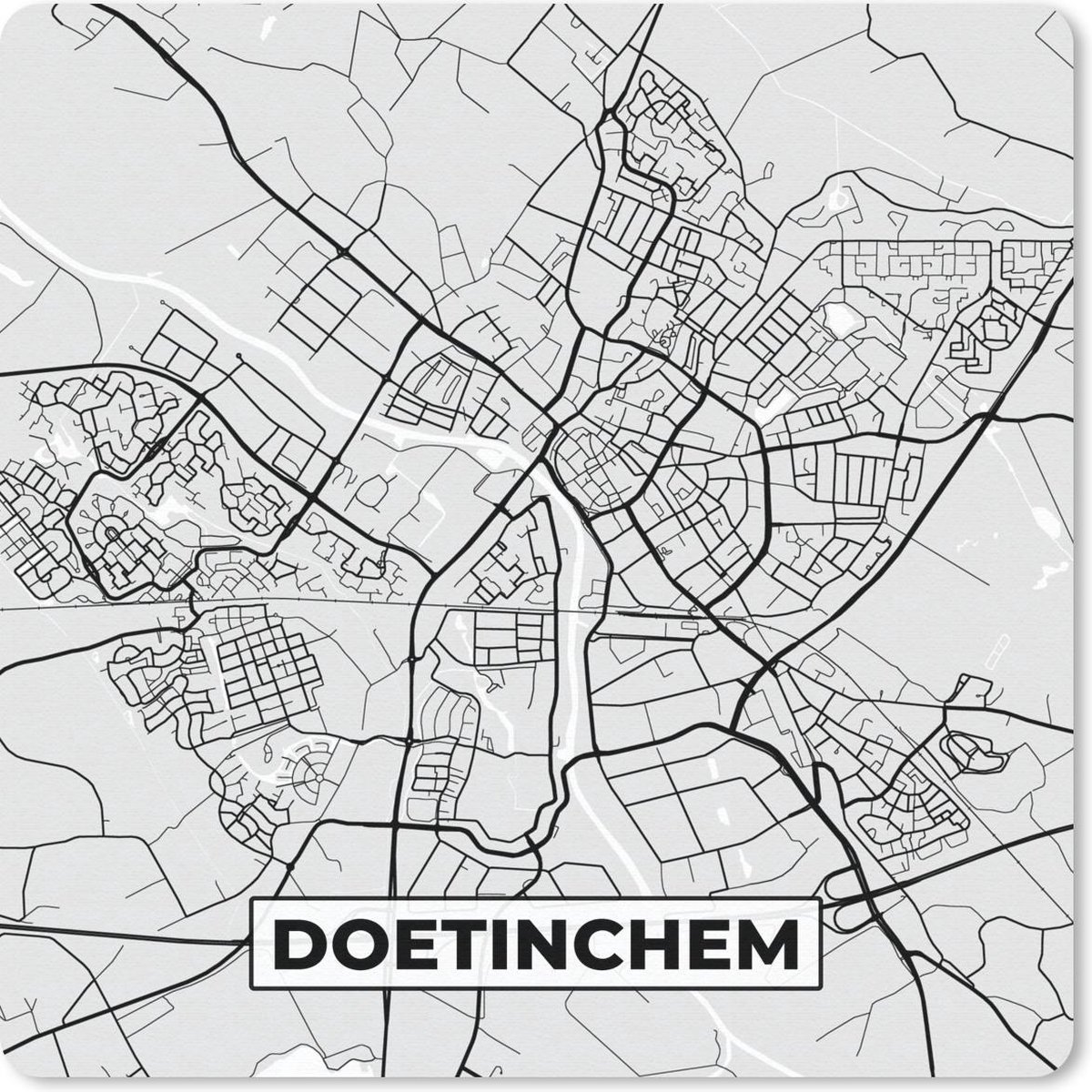 Muismat 20x20 cm - Mousepad Stadskaart - Doetinchem - Grijs - Wit - Muismatten
