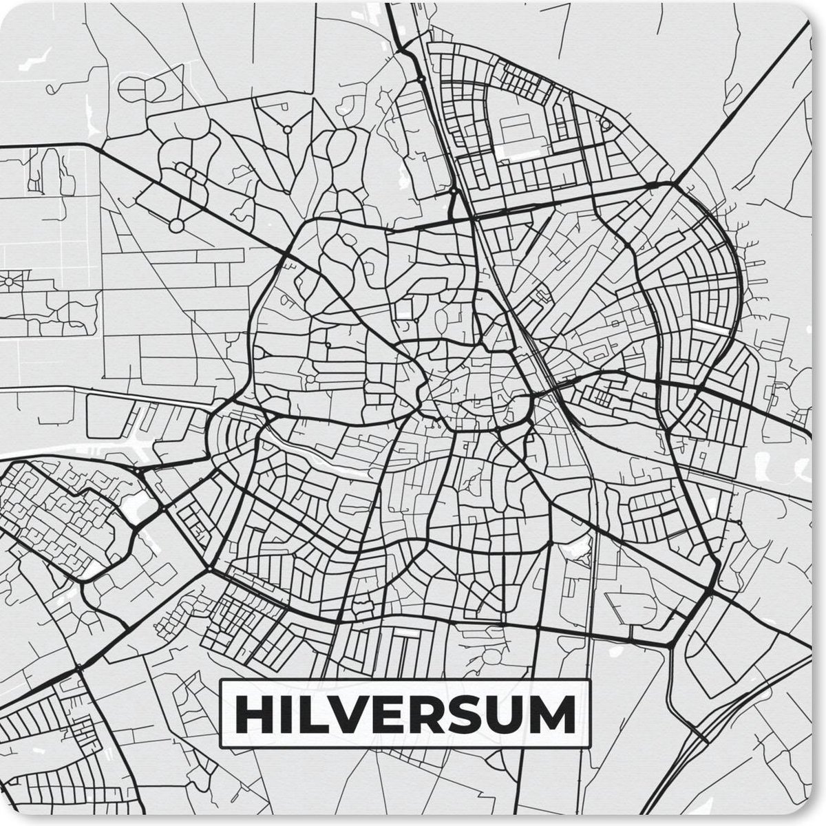Muismat 30x30 cm - Mousepad Stadskaart - Hilversum - Grijs - Wit - Muismatten