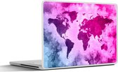 Laptop sticker - 12.3 inch - Wereldkaart - Blauw - Roze - 30x22cm - Laptopstickers - Laptop skin - Cover