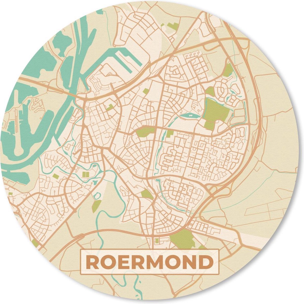 Muismat rond 30x30 cm - Mousepad Kaart - Roermond - Vintage - Ronde muismatten