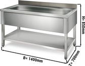 Pot - Spoeltafel met plank 1,4 m - 1 spoelbak L 120 x B 50 x T 35 cm | GGM Gastro