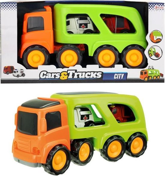 Toi-toys Truck Met 2 Hulpdienstvoertuigen 45 Cm Oranje/groen