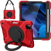 Voor iPad Pro 11 (2018/2020) pc + siliconen schokbestendige combinatiebehuizing met 360 graden roterende houder en handvat en schouderriem (rood + zwart)