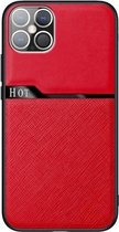 Voor iPhone 12 Pro Max Huidvriendelijk mat leer + TPU all-inclusive telefoonhoes met metalen ijzeren plaat (rood)