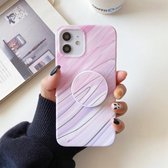 Frosted Laser TPU beschermhoes met opvouwbare houder voor iPhone 12 mini (roze)