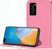 Voor Huawei P40 Litchi Texture Effen kleur Horizontaal Flip Leren Case met Beugel & Kaartsleuven & Portemonnee & Lanyard (Roze)