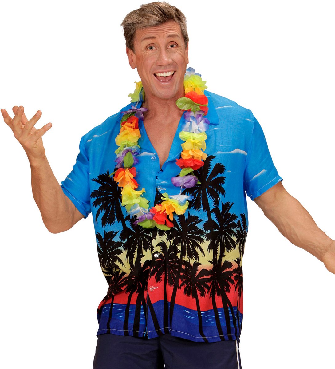 Hawaii shirt blauw palmbomen