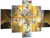 Glasschilderij -  Abstract - Geel, Zilver, Grijs - 100x70cm 5Luik - Geen Acrylglas Schilderij - GroepArt 6000+ Glasschilderijen Collectie - Wanddecoratie- Foto Op Glas