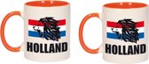 4x stuks Holland leeuw silhouette beker / mok wit en oranje - 300 ml - oranje supporter / fan