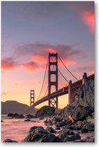 Golden Gate Bridge - zonsondergang - San Francisco, Californië - 60x90 Dibond voor Binnen én Buiten - Landschap