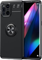 Oppo Find X3 Pro Hoesje Metalen Magnetische Ring Kickstand Zwart