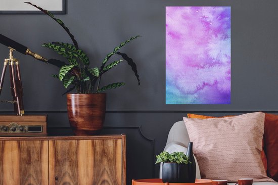 Sticker Muursticker Aquarelle Abstraite - Oeuvre abstraite faite d'aquarelle et de couleurs violet et bleu - 40x60 cm - film adhésif autocollant - sticker mural repositionnable