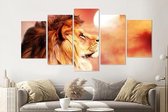 Schilderij -Leeuw oranje/Rood,  5 luik, 200x100cm, premium print