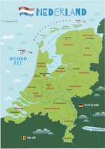 Educatieve poster (Forex) - Topografie Nederland - 50 x 70 cm (B2)