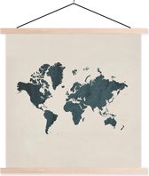 Affiche scolaire - Wereldkaart - Marbre - Blauw - 60x60 cm - Lattes vierges