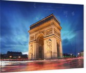 Arc de Triomphe bij blauwe avondgloed in Parijs  - Foto op Plexiglas - 60 x 40 cm