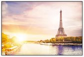Eiffeltoren aan zonnige oevers van de Seine in Parijs - Foto op Akoestisch paneel - 150 x 100 cm