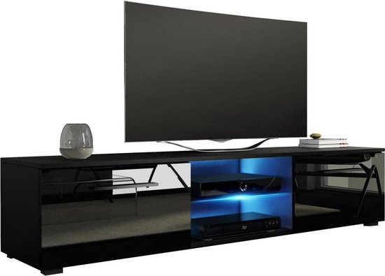 Meuble TV noir brillant - Design moderne - Avec éclairage LED | bol.com
