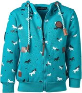 Kindervest turquoise met paarden en hartjes | Maat 128/ 8Y