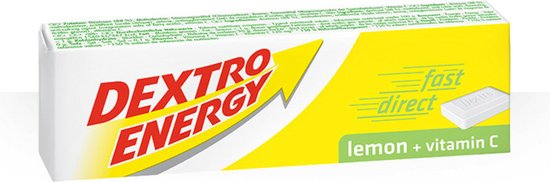 Verpakking Dextro Energy citroen met vitamine C, 10 tabletten.
