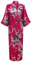 KIMU® kimono bordeauxrood satijn - maat XL-XXL - ochtendjas yukata kamerjas badjas - onder de knie