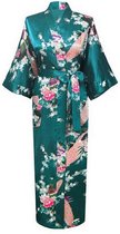 KIMU® lange kimono petrol satijn - maat S-M - ochtendjas kamerjas turquoise badjas maxi