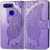 Butterfly Love Flowers Embossing Horizontale Flip Leather Case voor Huawei V20, met houder & kaartsleuven & portemonnee & lanyard (lichtpaars)