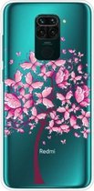 Voor Geschikt voor Xiaomi Redmi Note 9 schokbestendig geverfd transparant TPU beschermhoes (vlinderboom)