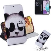 Voor LG K31 / Aristo 5 Gekleurde tekening Horizontale flip lederen tas, met houder & kaartsleuven en portemonnee (Panda)