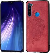 Voor Xiaomi Redmi Note 8T Reliëf Mandala-patroon PC + TPU + stoffen telefoonhoes met draagkoord & magnetisch (rood)