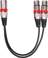 2055MFF-03 2 in1 XLR mannelijk naar dubbel vrouwelijk microfoon Audiokabel, lengte: 0,3 m (rood)