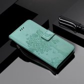 Voor Xiaomi Mi 10 Lite / Mi 10 Lite 5G Tree & Cat Reliëfpatroon Horizontale flip lederen tas met houder & kaartsleuven & portemonnee & lanyard (groen)