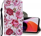 Voor Xiaomi Mi 10 5G Gekleurd tekeningpatroon Horizontaal lederen flip-hoesje met houder & kaartsleuven & portemonnee (pioenroos)
