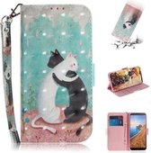 3D-schilderijpatroon Gekleurde tekening Horizontale lederen flip-hoes voor Xiaomi Redmi 7A, met houder & kaartsleuven en portemonnee (zwart-witte kat)